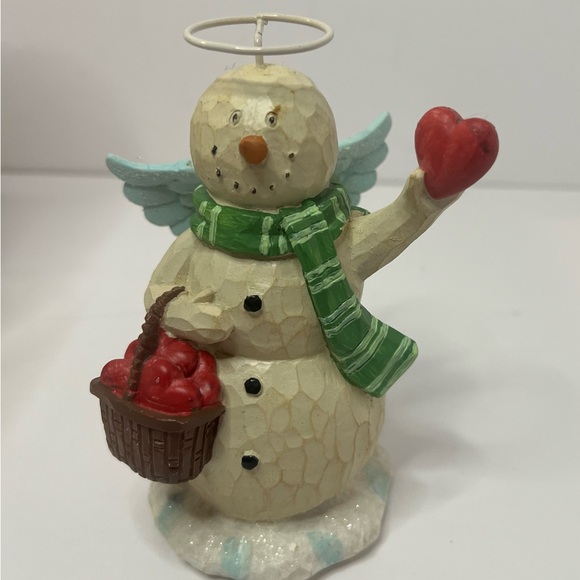 Vintage WINTER WISHES, BUNDLES OF LOVE Snowman 6” In Box Basket Hearts Halo - Picture 3 of 8